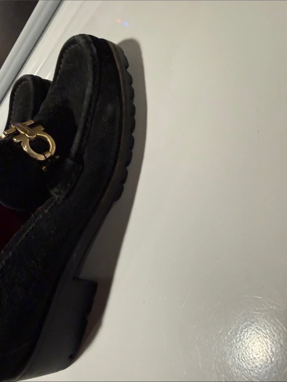 Salvatore Ferragamo Black Suede Vara Gancini Bit Loafers